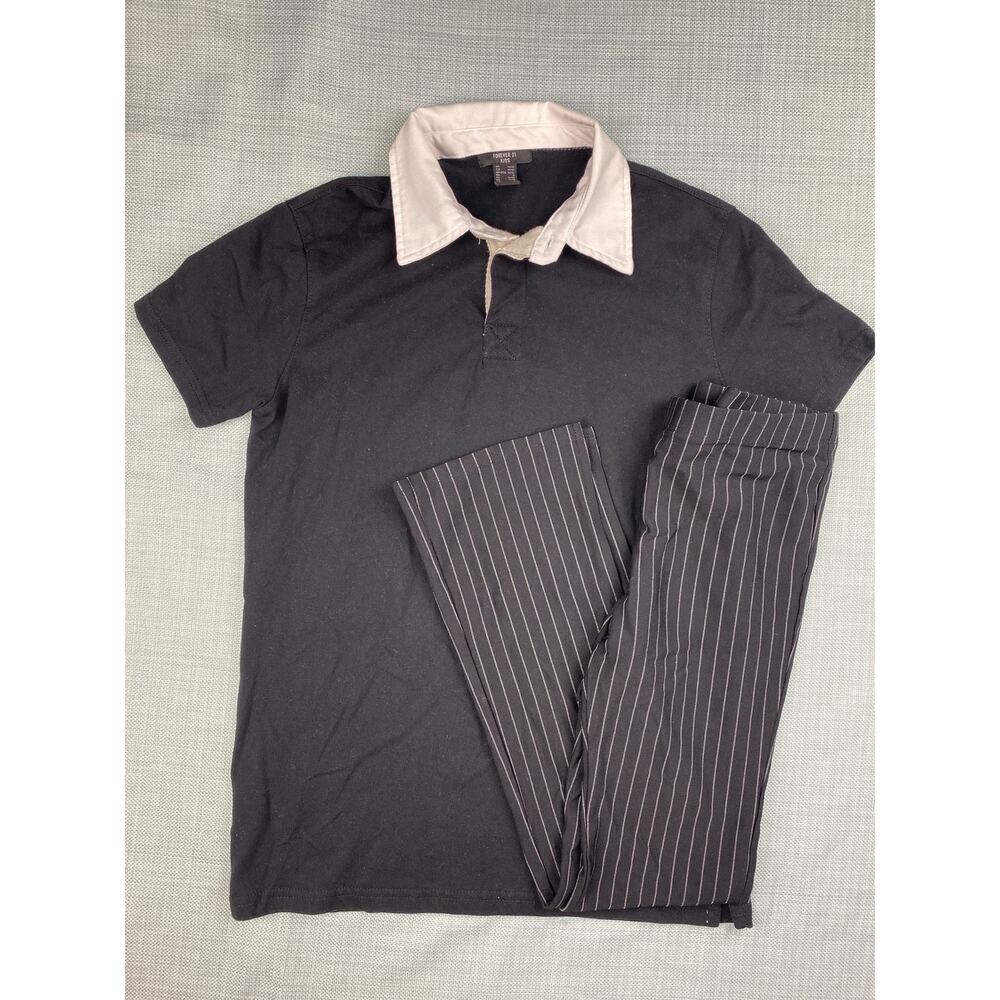 Girls Forever 21 Kids 2pc Set/Outfit sz 10/12 Black/White Shirt Pinstripe Pants